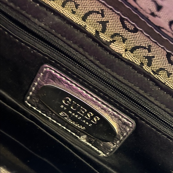 Vintage Rare Guess Beige Monogram Clutch with Brown Trim and Gold Chain - Picture 5 of 7